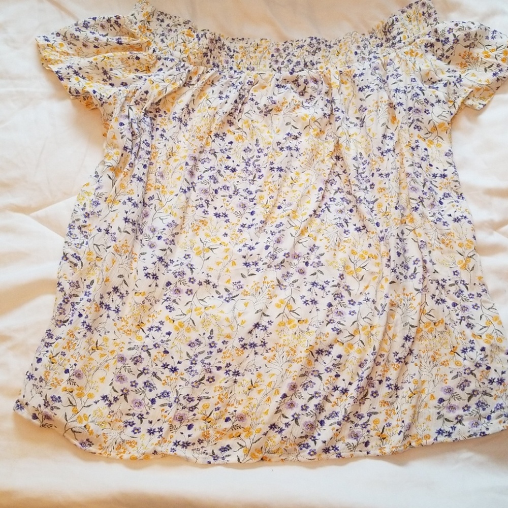 Off shoulder floral peasant style blouse